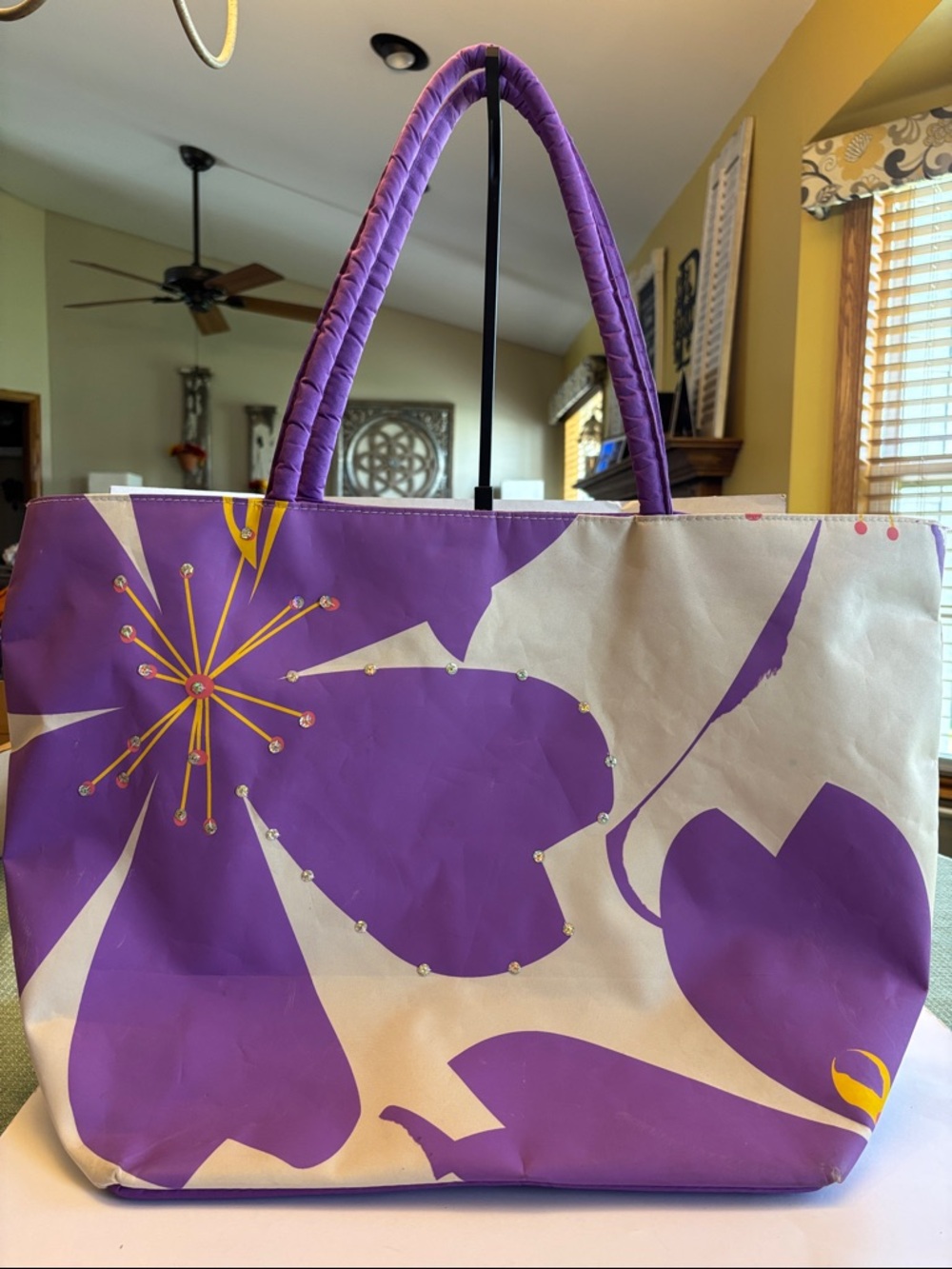 Purple Floral Tote Bag with Stud Accents - EUC